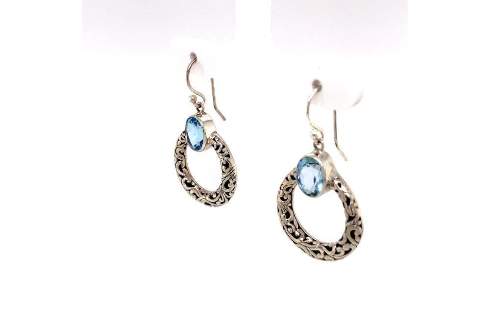 Sacred Circle Earrings- Blue Topaz
