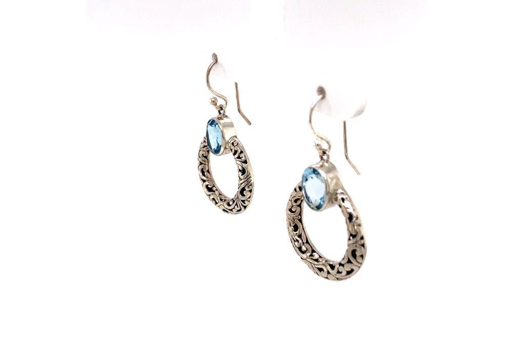 Sacred Circle Earrings- Blue Topaz