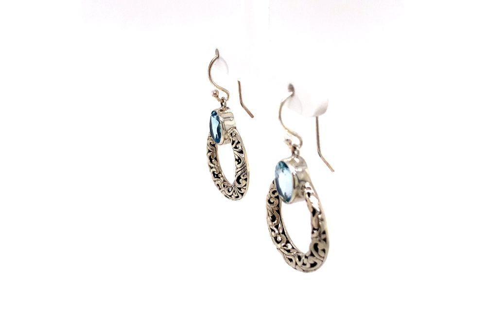Sacred Circle Earrings- Blue Topaz