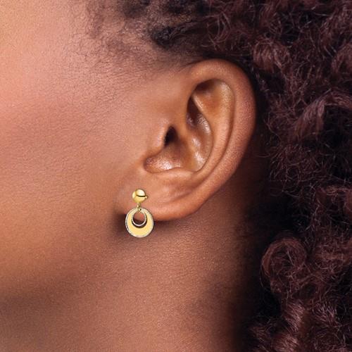 14K Two-Tone Gold Polished Textured Post Dangle Earrings
