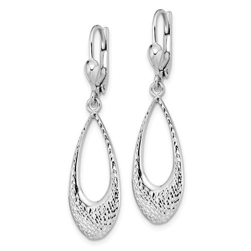 10KWG Polished & Diamond Cut Dangle Lever-BacK Earrings