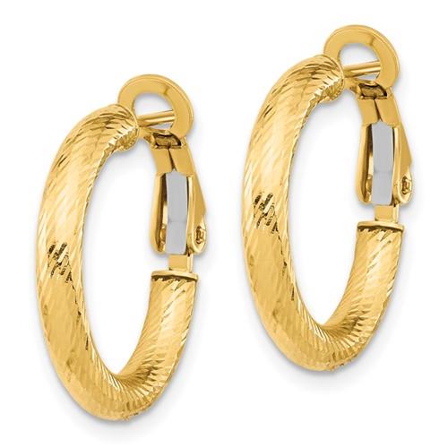14K yellow gold Diamond Cut Round Omega-BacK Hoop Earrings