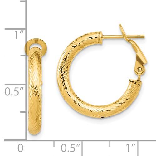 14K yellow gold Diamond Cut Round Omega-BacK Hoop Earrings