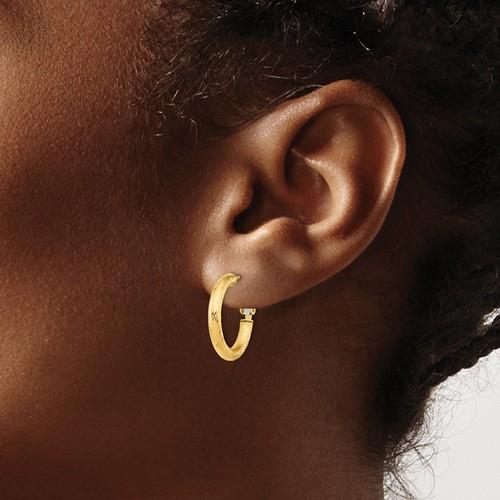 14K yellow gold Diamond Cut Round Omega-BacK Hoop Earrings