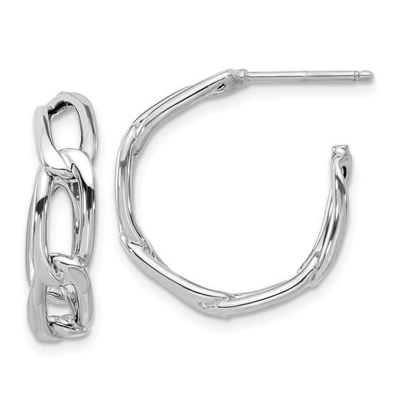 14K White Gold Polished LinK Post Hoop Earrings