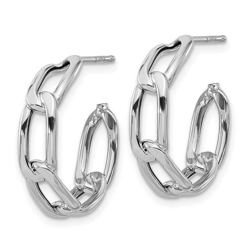 14K White Gold Polished LinK Post Hoop Earrings