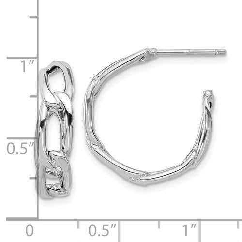 14K White Gold Polished LinK Post Hoop Earrings