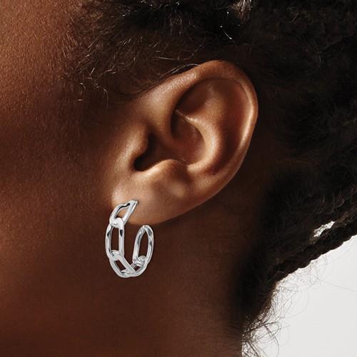 14K White Gold Polished LinK Post Hoop Earrings