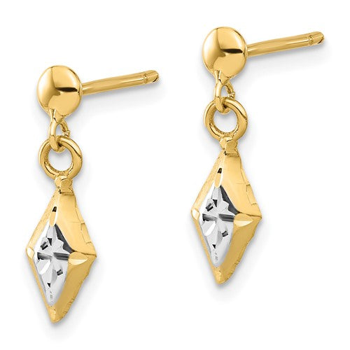 14K Two-Tone Gold Polished Dangle Post Earrings