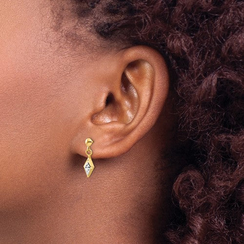 14K Two-Tone Gold Polished Dangle Post Earrings