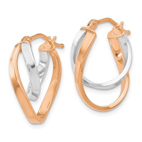 14K Two-Tone Polished Hinged Hoop Earrings