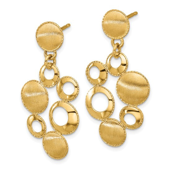 14K Polished & Satin Circles Dangle Earrings