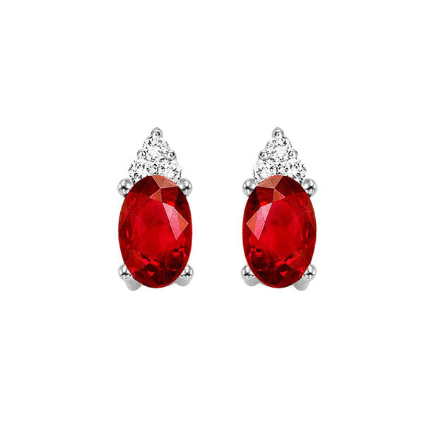 10Kt White Gold Diamond 1/20Ctw & Garnet 5/8Ctw Earring