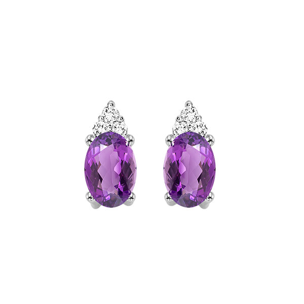 10Kt White Gold Diamond 1/20Ctw & Amethyst 3/8Ctw Earring
