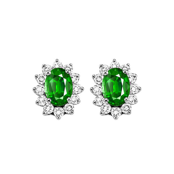14Kt White Gold Diamond 3/8Ctw & Emerald 5/6Ctw Earring