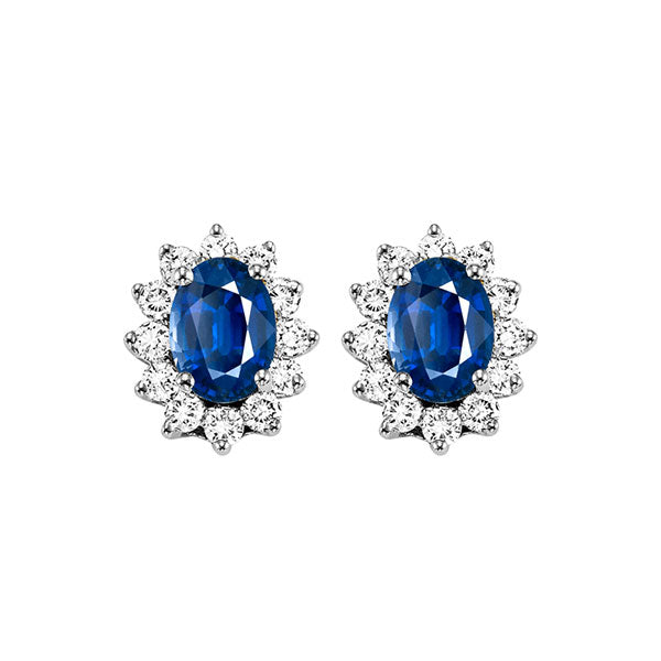 14Kt White Gold Diamond 3/8Ctw & Sapphire 1 1/8Ctw Earring