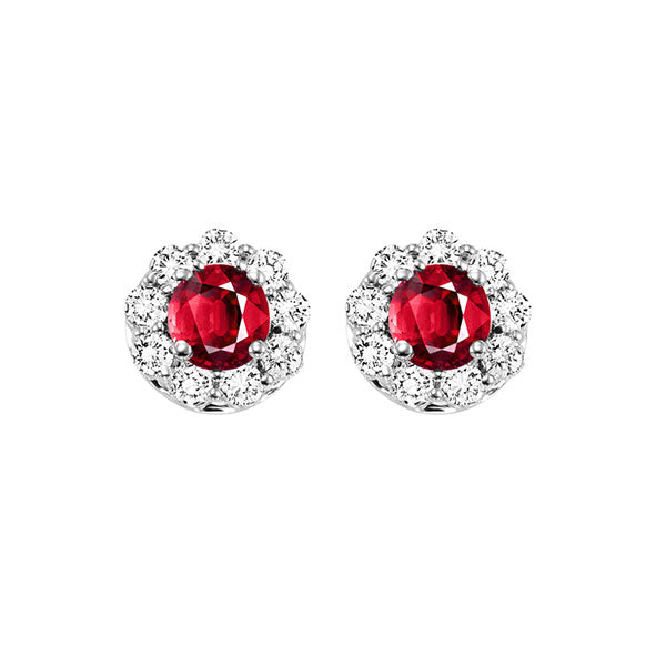 14Kt White Gold Diamond 5/6Ctw & Ruby 5/8Ctw Earring
