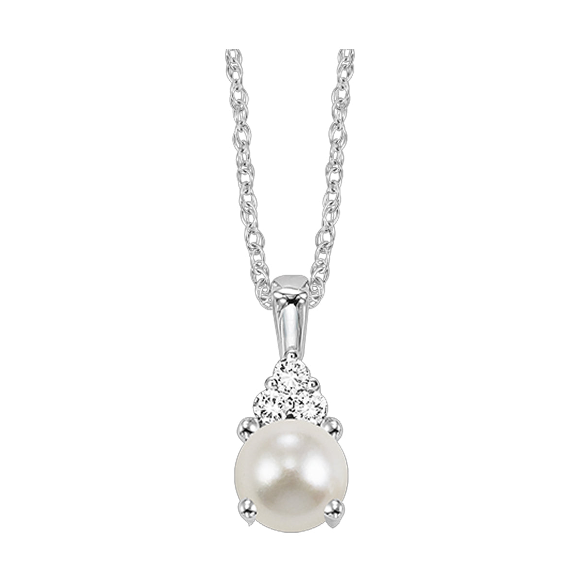 10Kt White Gold Diamond 1/50Ctw & Pearl 3/4Ctw Pendant
