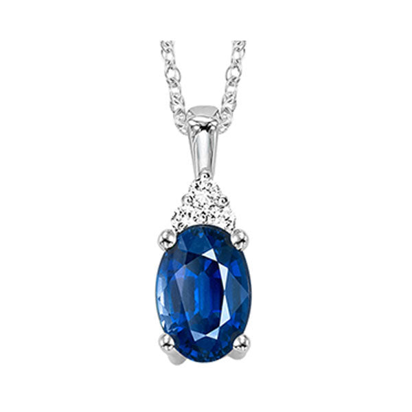 10Kt White Gold Diamond 1/50Ctw & Sapphire 3/8Ctw Pendant