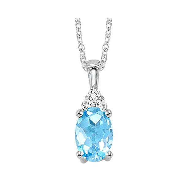 10Kt White Gold Diamond 1/50Ctw & Blue Topaz 3/8Ctw Pendant