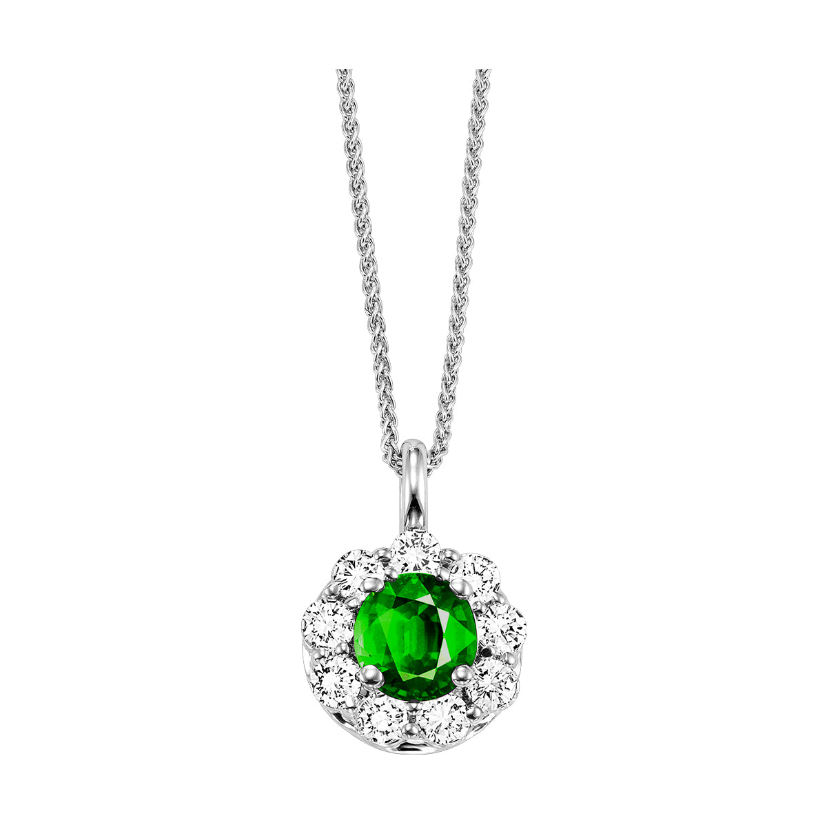 14Kt White Gold Diamond 1/2Ctw & Emerald 1/10Ctw Pendant