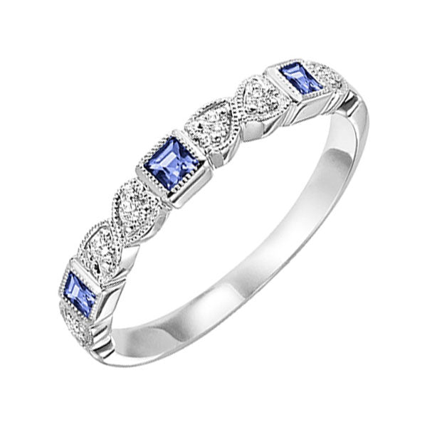 10Kt White Gold Diamond 1/12Ctw & Sapphire 1/8Ctw Ring