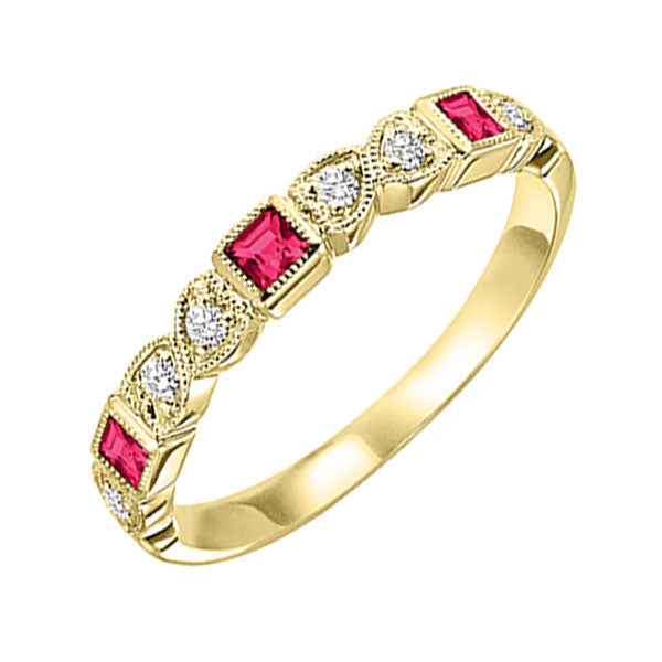 10Kt Yellow Gold Diamond 1/12Ctw & Ruby 1/8Ctw Ring
