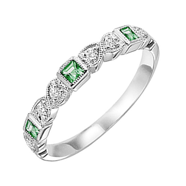 10Kt White Gold Diamond 1/10Ctw & Emerald 1/6Ctw Ring