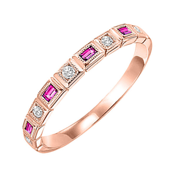 10Kt Rose Gold Diamond 1/12Ctw & Pink Sapphire 1/7Ctw Ring