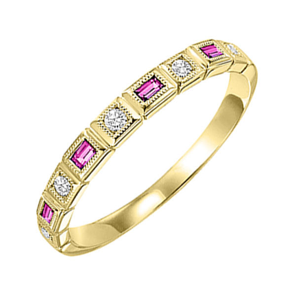 10Kt Yellow Gold Diamond 1/12Ctw & Pink Sapphire 1/7Ctw Ring