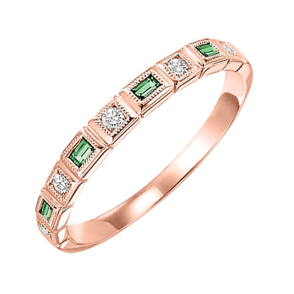 10Kt Rose Gold Diamond 1/10Ctw & Emerald 1/8Ctw Ring