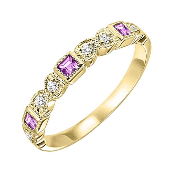 14Kt Yellow Gold Diamond 1/10Ctw & Pink Sapphire 1/5Ctw Ring