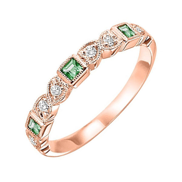 14Kt Rose Gold Diamond 1/10Ctw & Emerald 1/6Ctw Ring