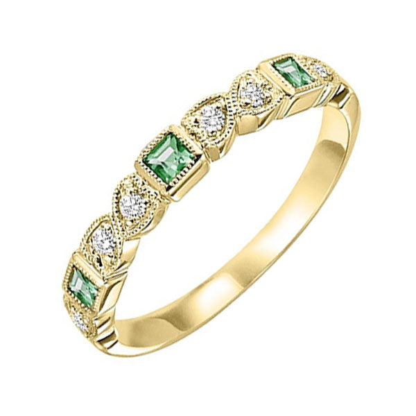 14Kt Yellow Gold Diamond 1/10Ctw & Emerald 1/6Ctw Ring