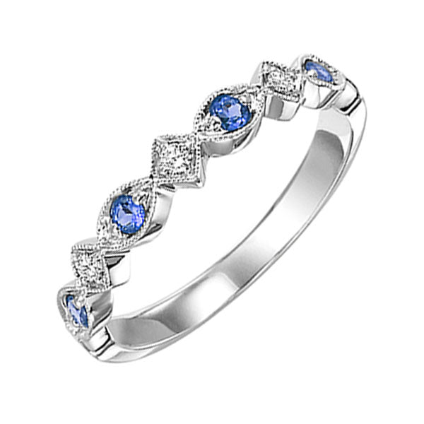 14Kt White Gold Diamond 1/20Ctw & Sapphire 1/6Ctw Ring