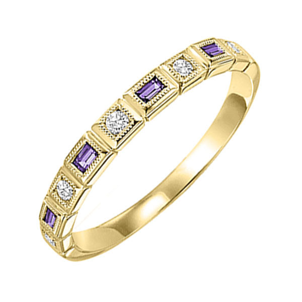 10Kt Yellow Gold Diamond 1/10Ctw & Amethyst 1/8Ctw Ring