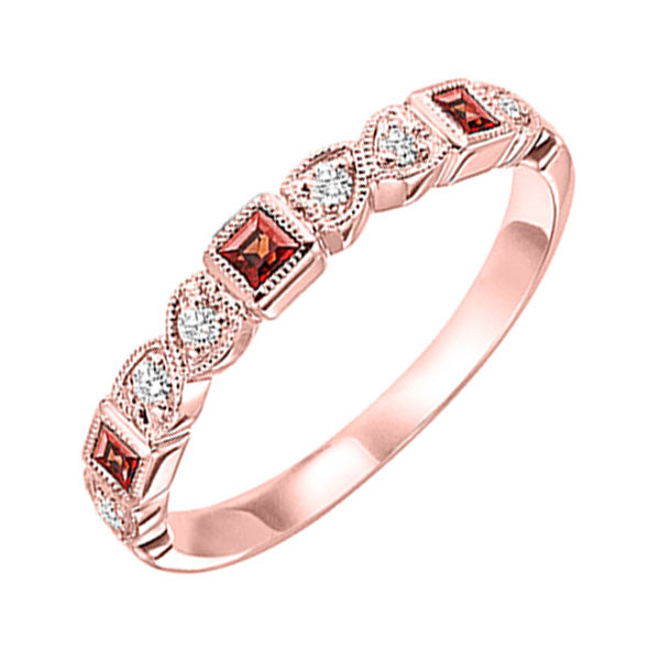 10Kt Rose Gold Diamond 1/10Ctw & Garnet 1/7Ctw Ring