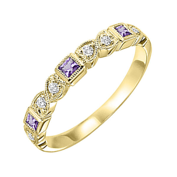 10Kt Yellow Gold Diamond 1/12Ctw & Amethyst 1/7Ctw Ring