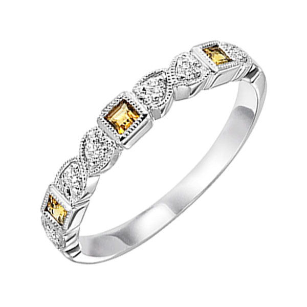 10Kt White Gold Diamond 1/10Ctw & Citrine 1/7Ctw Ring