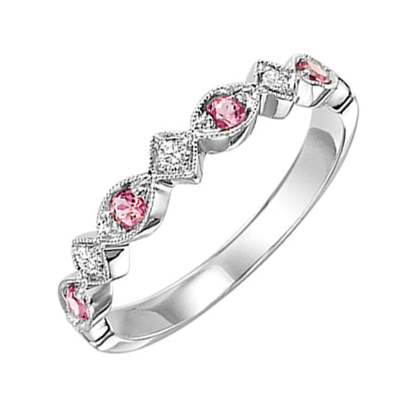 10Kt White Gold Diamond 1/20Ctw & Pink Tourmaline 1/6Ctw Ring