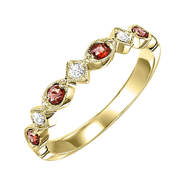 10Kt Yellow Gold Diamond 1/20Ctw & Garnet 1/6Ctw Ring