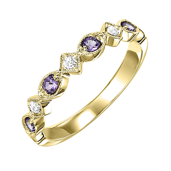 10Kt Yellow Gold Diamond 1/20Ctw & Amethyst 1/6Ctw Ring