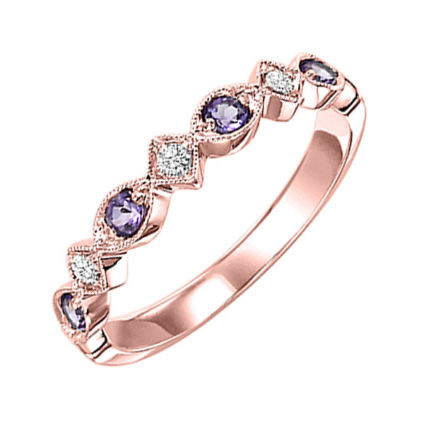 14Kt Rose Gold Diamond 1/20Ctw & Amethyst 1/6Ctw Ring