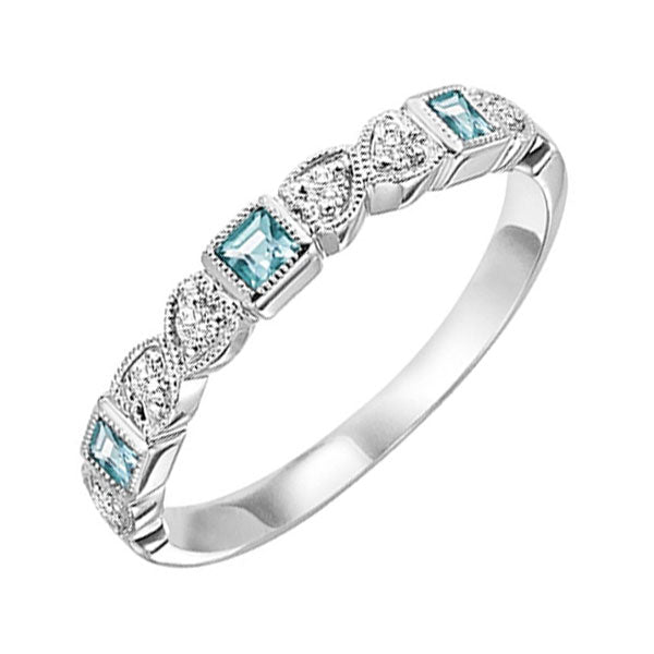 10Kt White Gold Diamond 1/10Ctw & Aquamarine 1/7Ctw Ring