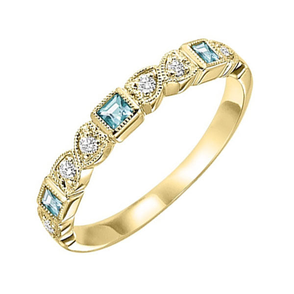 10Kt Yellow Gold Diamond 1/10Ctw & Aquamarine 1/7Ctw Ring