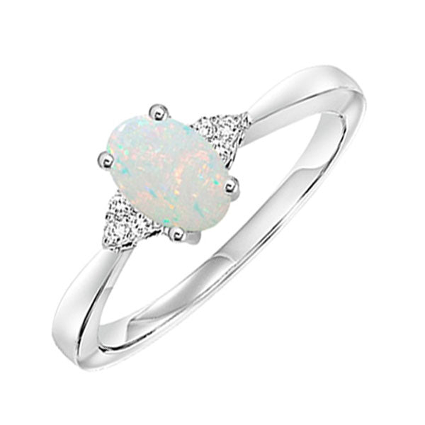 10Kt White Gold Diamond 1/20Ctw & Opal 1/2Ctw Ring