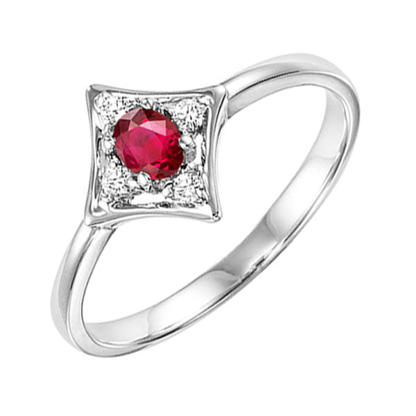 14Kt White Gold Diamond 1/20Ctw & Ruby 1/7Ctw Ring