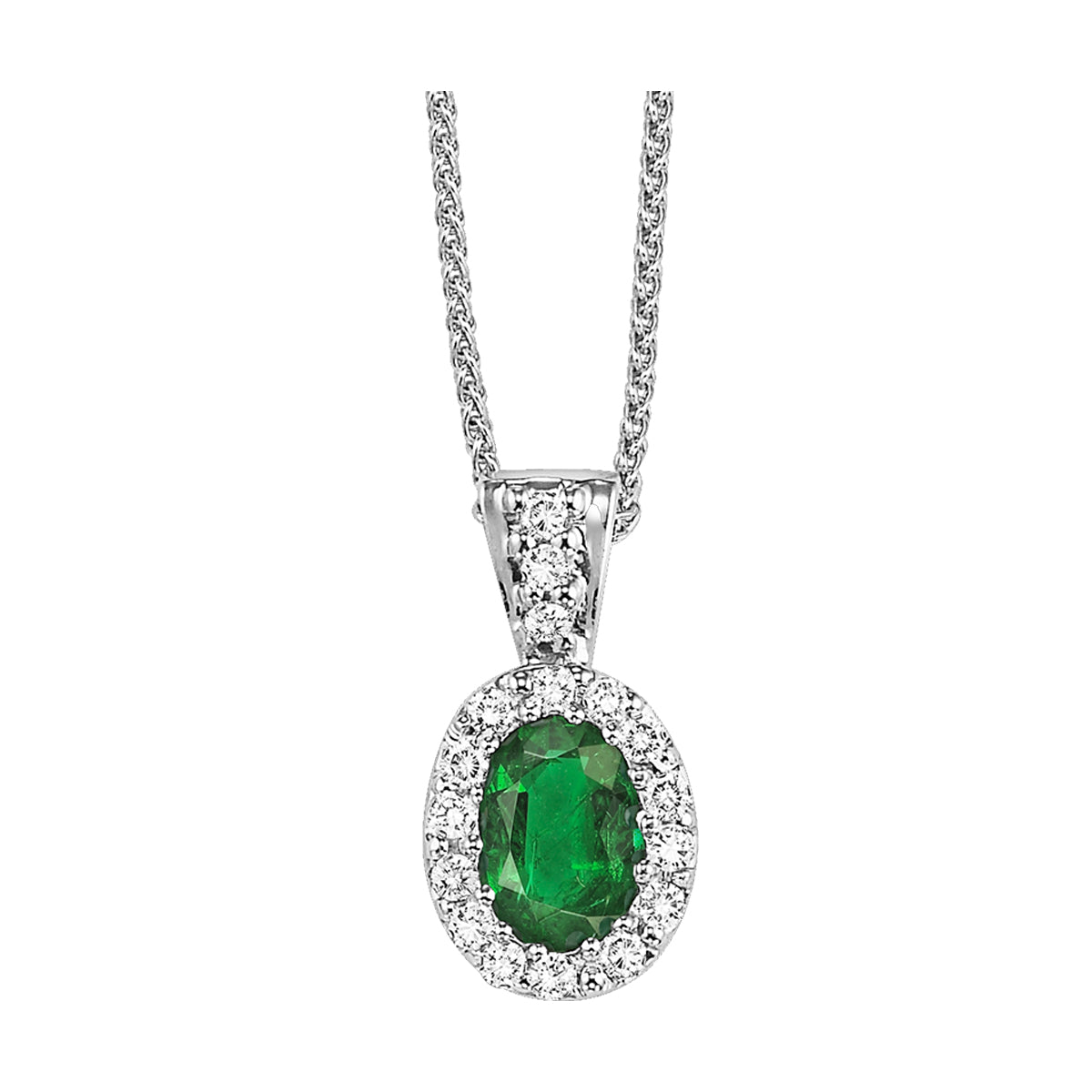 14Kt White Gold Diamond 1/10Ctw & Emerald 3/8Ctw Pendant