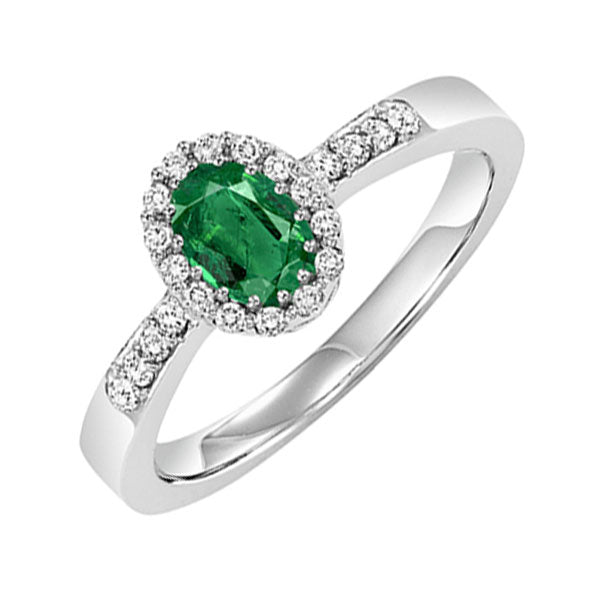 14Kt White Gold Diamond 1/8Ctw & Emerald 1/2Ctw Ring