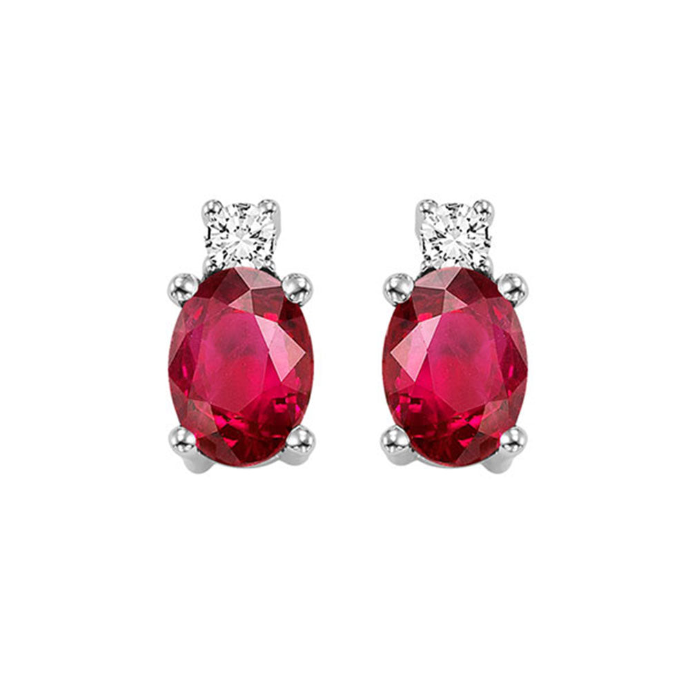 14Kt White Gold Diamond 1/20Ctw & Ruby 1/2Ctw Earring